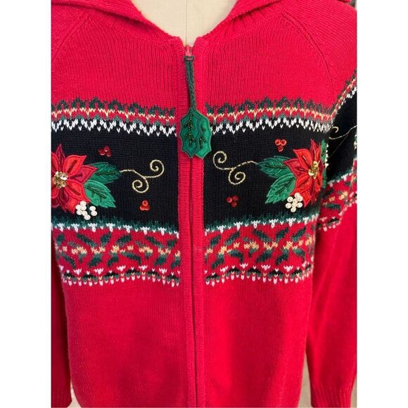 Dress Barn Holiday Cardigan Full Zip Embroidery Poinsettias Plus 1X Vtg - Picture 15 of 15